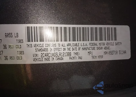 2020 Chrysler Voyager L from USA, damaged, VIN 2C4RC1AG5LR121388